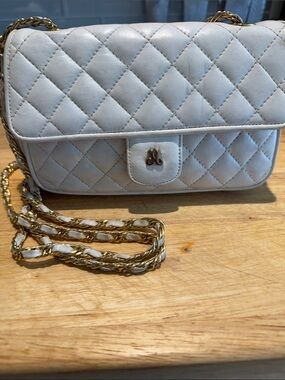 Elegant Jay Herbert White Quilted Crossbody with Gold Chain Strap